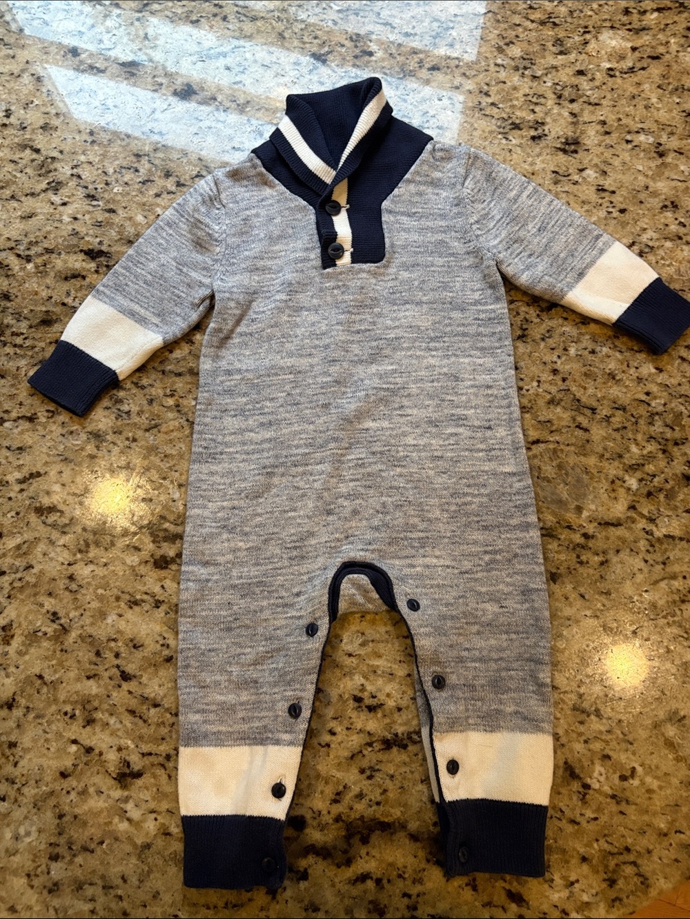 GAP Baby Navy and Cream Striped Knit Sweater- Baby Boy 12-18 Months